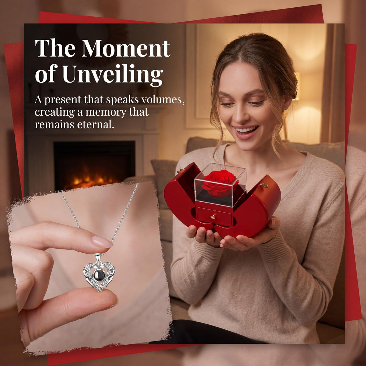 Moshen Eternal Rose Gift Box with Necklace — Preserved Rose Jewelry for Women