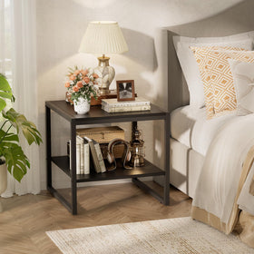 Homieasy End Table – 20-Inch Square, 2-Tier Storage, Industrial Wood, Black