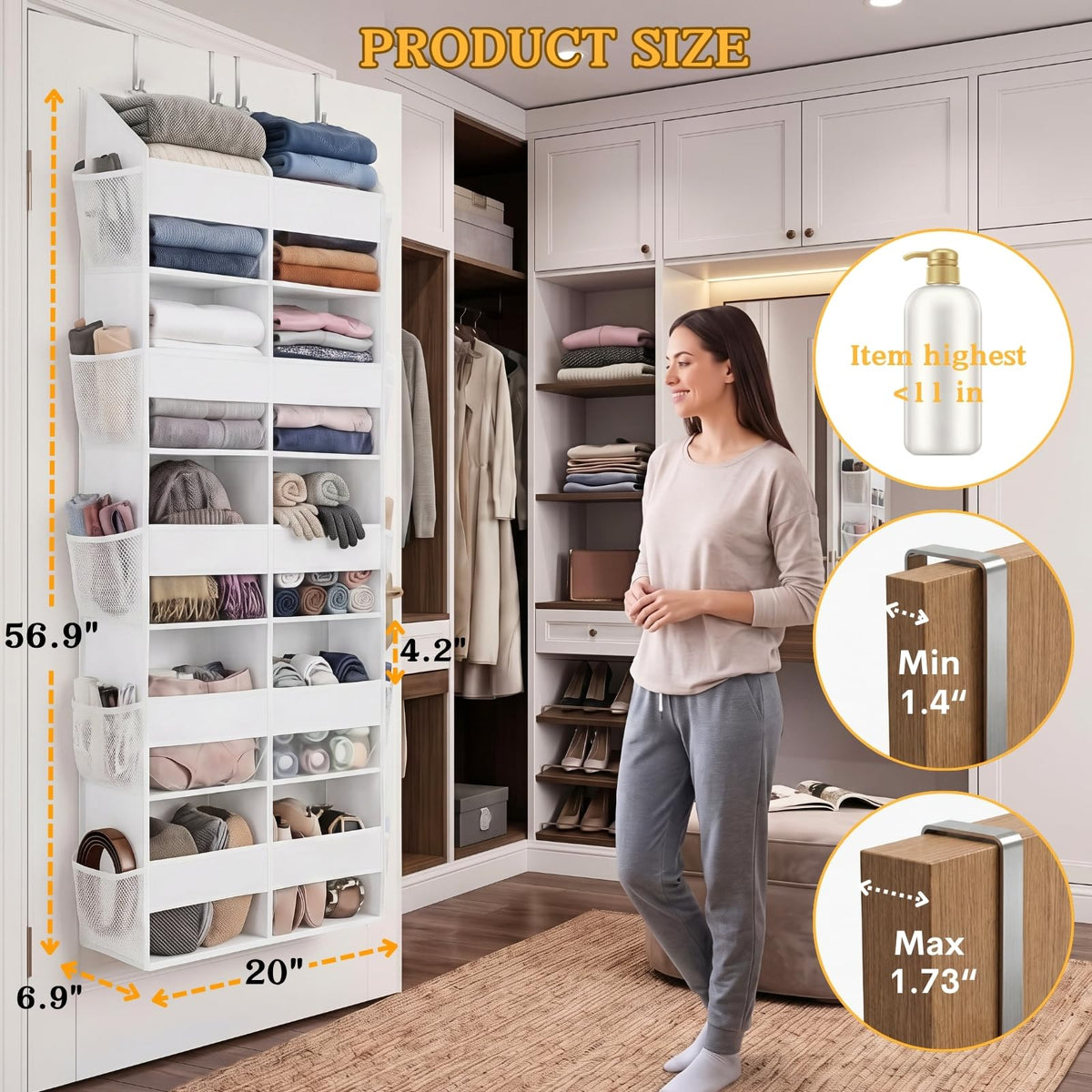 Ofiray-Home Over The Door Organizer 5 Tiers - Extra Large 10-Compartment Behind-Door Storage, Clear Window, 50 lb Capacity