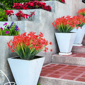 JEMONG 12 Bundles UV-Resistant Outdoor Artificial Flowers – Deep Red (No Fade)
