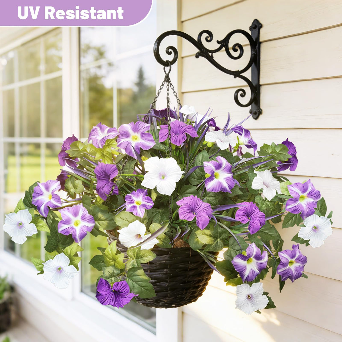 Unlemoni Outdoor Artificial Flowers – 6-Pack UV-Resistant Petunias & Grass for Balcony & Garden