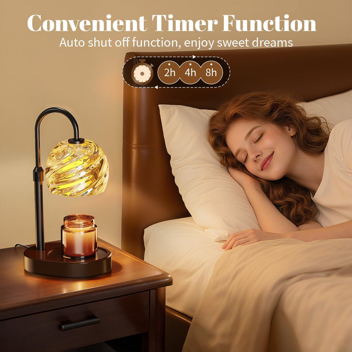 BlissWhisper Candle Warmer Lamp with Timer Dimmer | Height Adjustable, Safe Wax Melter, Black