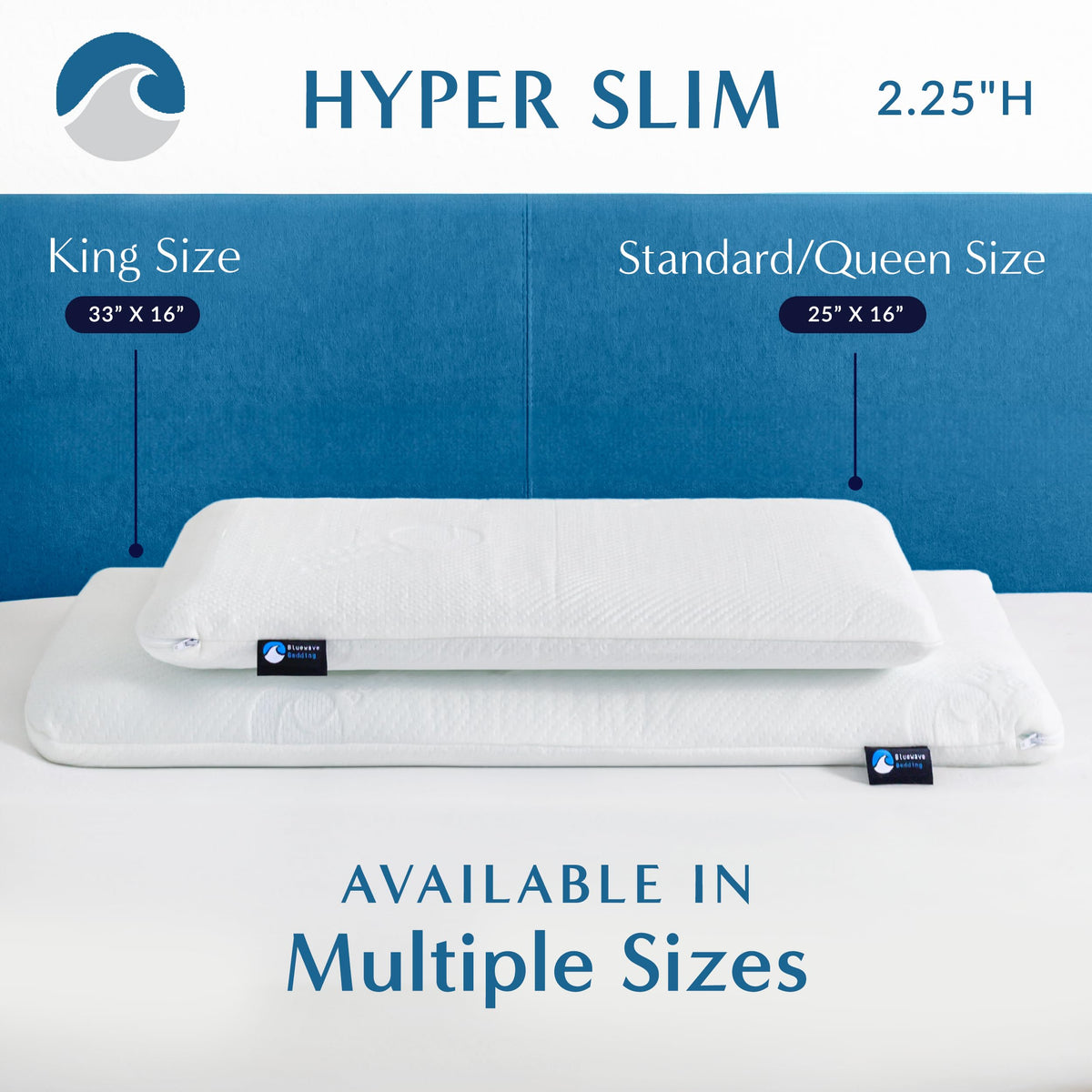 Bluewave Bedding Hyper Slim Gel Memory Foam Pillow – 2.25-Inch High King Size for Stomach & Back Sleepers
