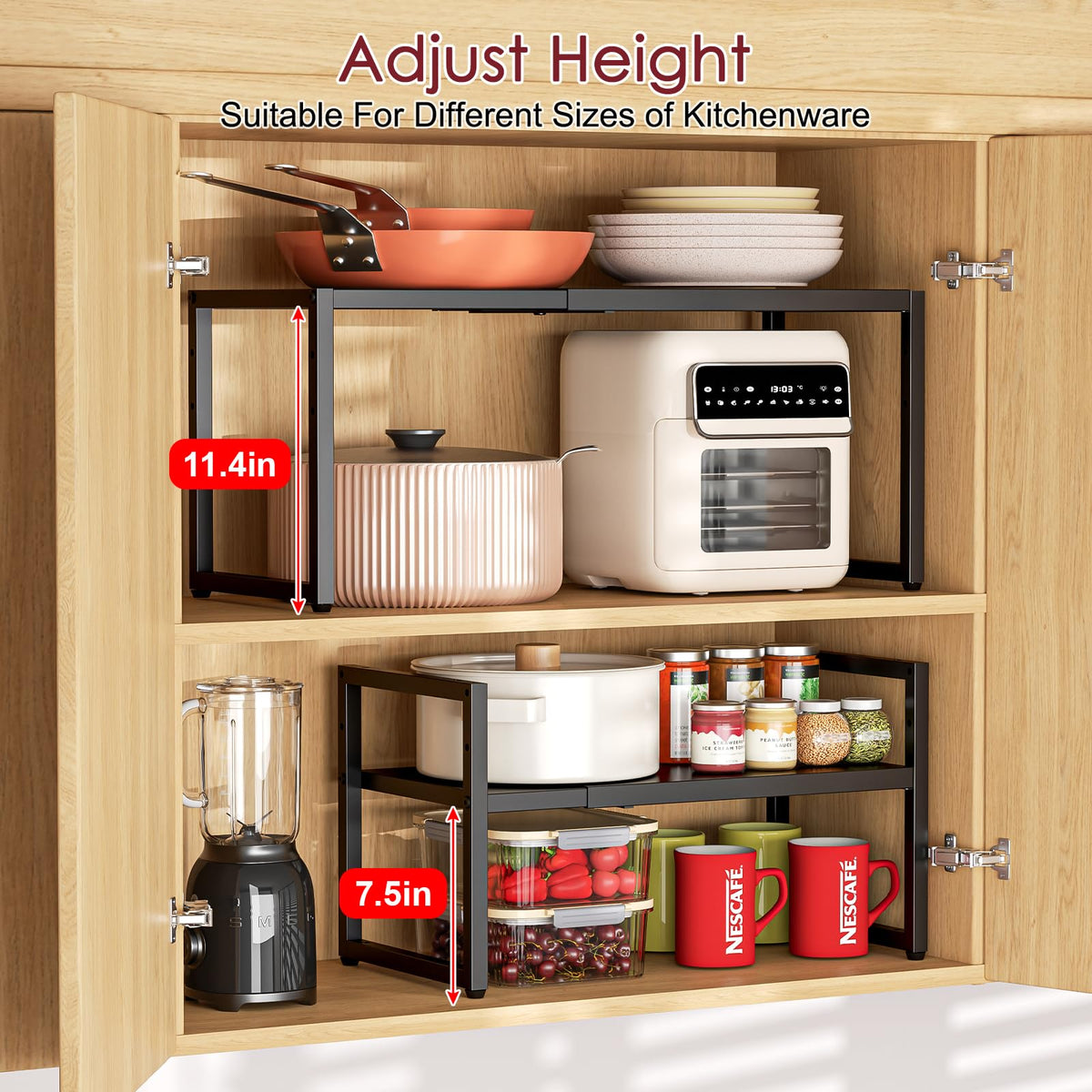 Cidaziya Expandable Kitchen Storage Shelves – 110LBS Heavy Duty Metal Shelving Unit for Kitchen, Pantry & Garage