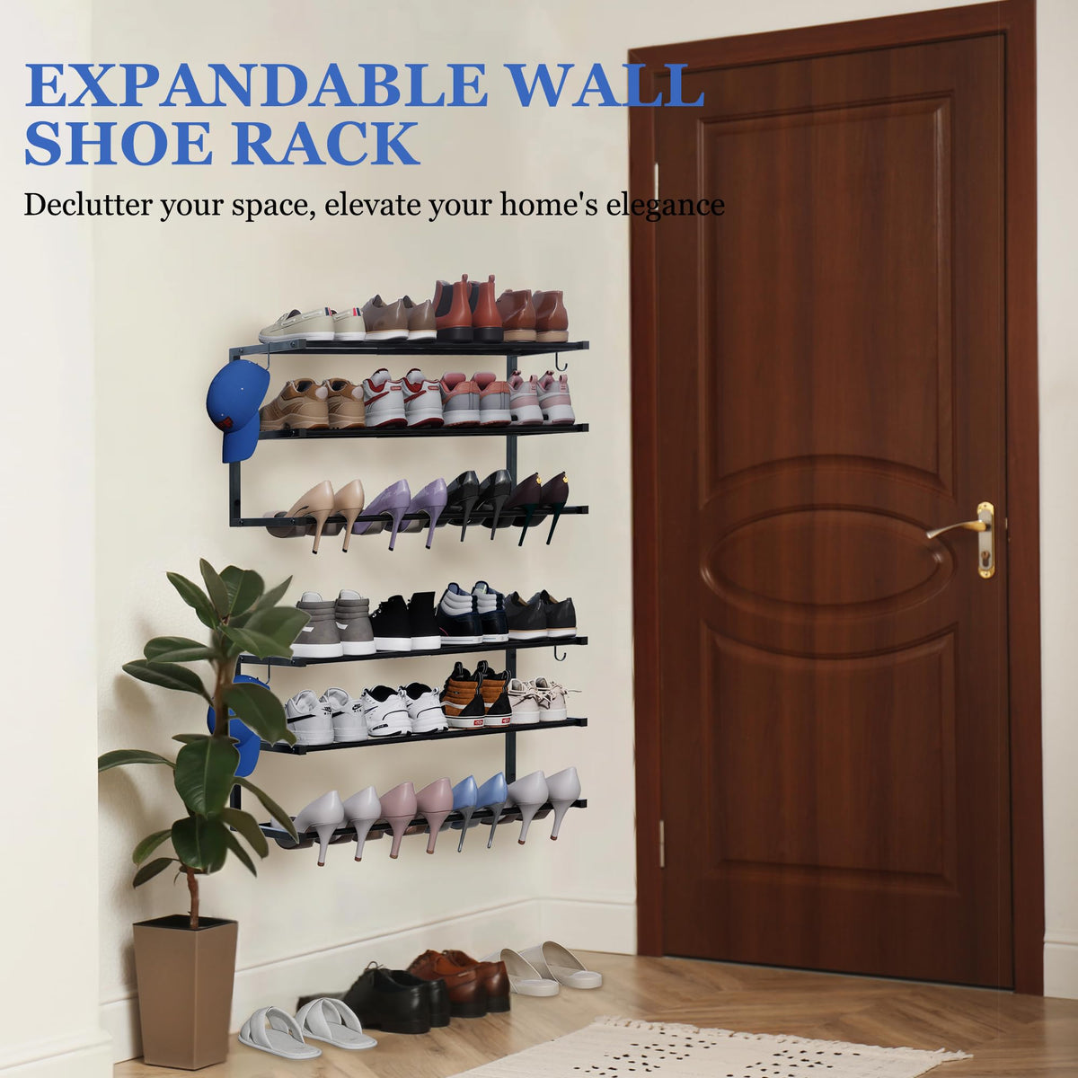 Jchccu 2 Pack Wall Mounted Shoe Rack – 3-Tier, Adjustable, Holds 24 Pairs, Space-Saving