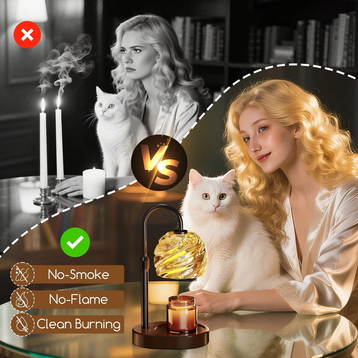 BlissWhisper Candle Warmer Lamp with Timer Dimmer | Height Adjustable, Safe Wax Melter, Black