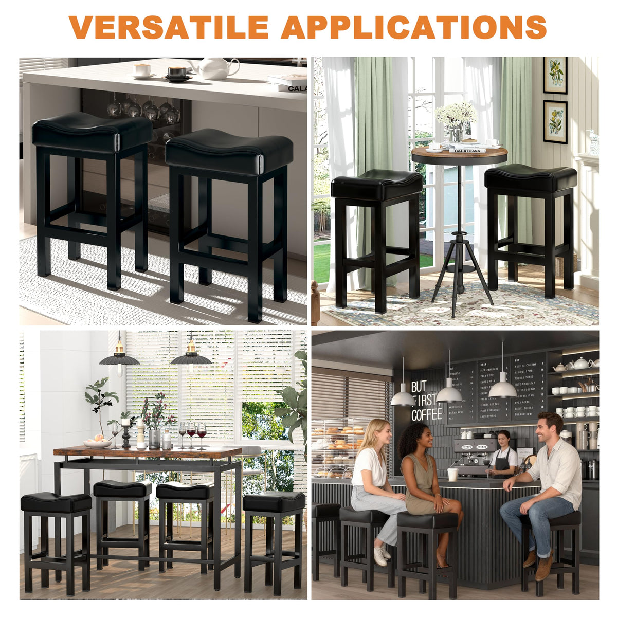 SANUMY Bar Stools Set of 2 – 30-Inch Counter Height, Premium Saddle Seats, Heavy-Duty Base