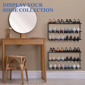 Jchccu 2 Pack Wall Mounted Shoe Rack – 3-Tier, Adjustable, Holds 24 Pairs, Space-Saving