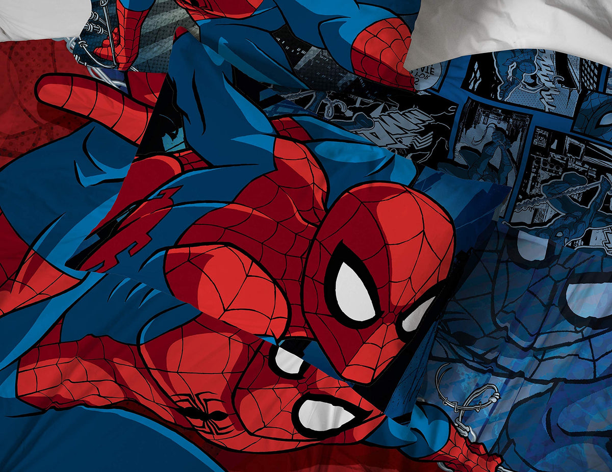 Jay Franco Marvel Spiderman Burst 5-Piece Full Bed Set | Reversible Comforter & Sheet Set