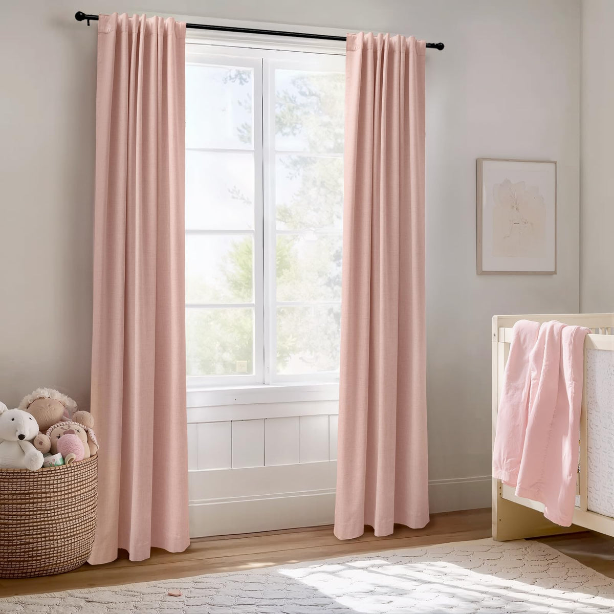 100% Blackout Shield Linen Blackout Curtains - 102-Inch Length, Blush Pink, 2 Panels Set, Back Tab & Rod Pocket
