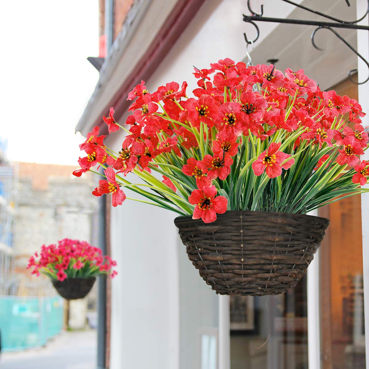 JEMONG 12 Bundles UV-Resistant Outdoor Artificial Flowers – Deep Red (No Fade)