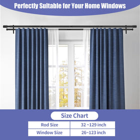 Creatyi 1-Inch Heavy Duty Double Curtain Rods – Adjustable 32–129 Inches (Black)