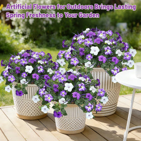 Unlemoni Outdoor Artificial Flowers – 6-Pack UV-Resistant Petunias & Grass for Balcony & Garden