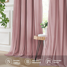 Swandream 100% Blackout Curtains – Double Layer Pink, 52W x 84L