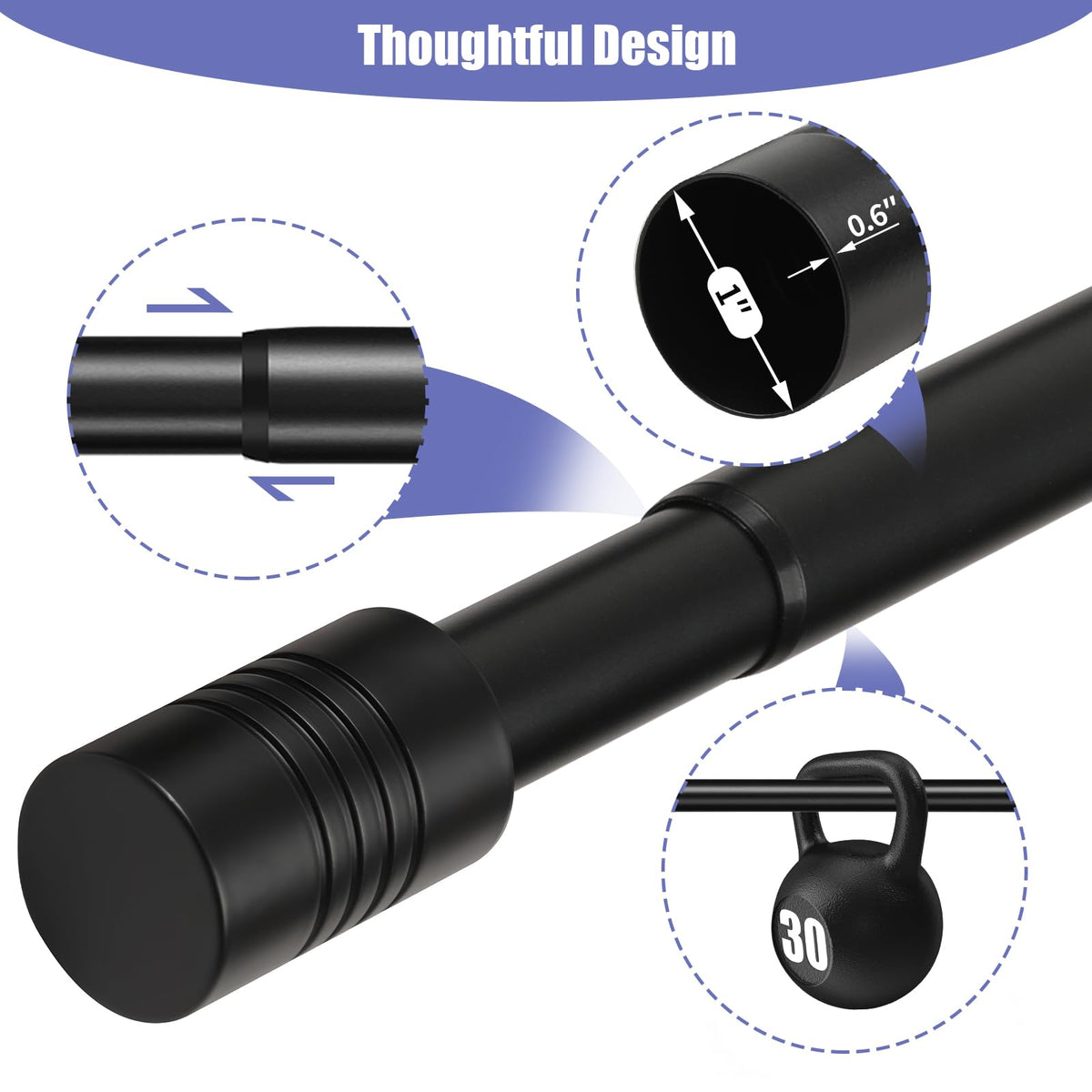 Creatyi 1-Inch Heavy Duty Double Curtain Rods – Adjustable 32–129 Inches (Black)
