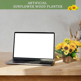 Lilithye Artificial Sunflower Flowers in Wood Stump Planter – Set of 2 (Yellow)