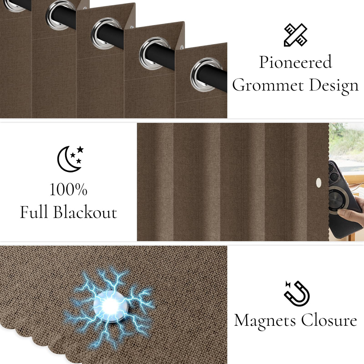 HMYI 100% Blackout Door Curtain for Doorway – Magnetic Accordion Style Closet Curtain, 80-Inch Length, W45 x L80, Brown