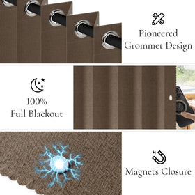HMYI 100% Blackout Door Curtain for Doorway – Magnetic Accordion Style Closet Curtain, 80-Inch Length, W45 x L80, Brown