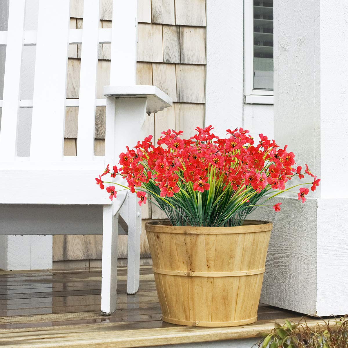 JEMONG 12 Bundles UV-Resistant Outdoor Artificial Flowers – Deep Red (No Fade)