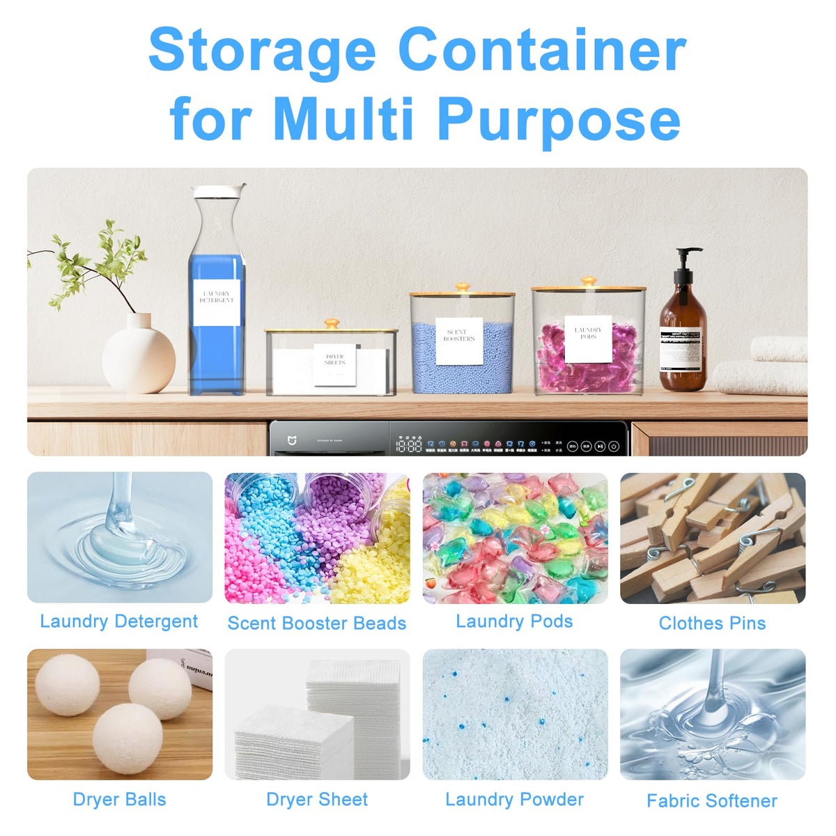 AIKAMI 3+1 Laundry Organization Set – Pods Containers, Detergent Dispenser & Dryer Sheet Holder