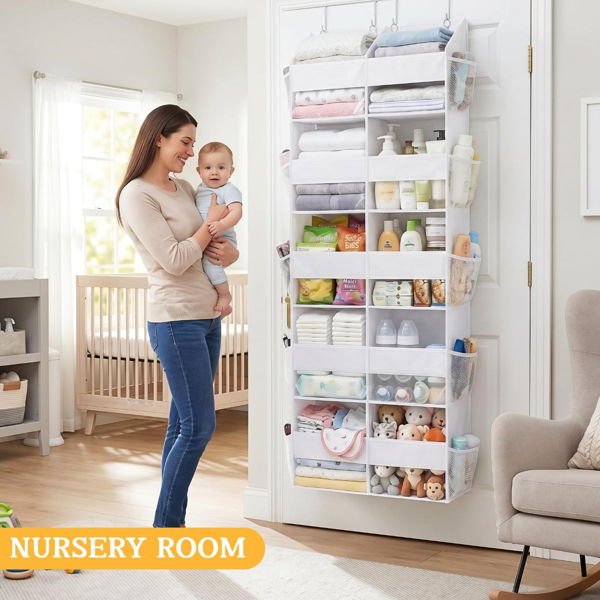 Ofiray-Home Over The Door Organizer 5 Tiers - Extra Large 10-Compartment Behind-Door Storage, Clear Window, 50 lb Capacity