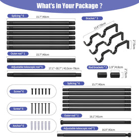 Creatyi 1-Inch Heavy Duty Double Curtain Rods – Adjustable 32–129 Inches (Black)