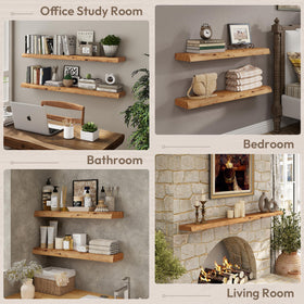 Marsmiles 24-Inch Floating Elm Wood Shelves – Live Edge Wall Shelves with Hidden Bracket (2 Pack)