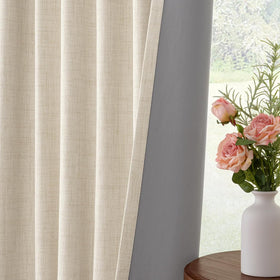 INOVADAY 100% Blackout Curtains – Cream Linen, 2 Panels, 96-Inch Long