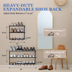 Jchccu 2 Pack Wall Mounted Shoe Rack – 3-Tier, Adjustable, Holds 24 Pairs, Space-Saving