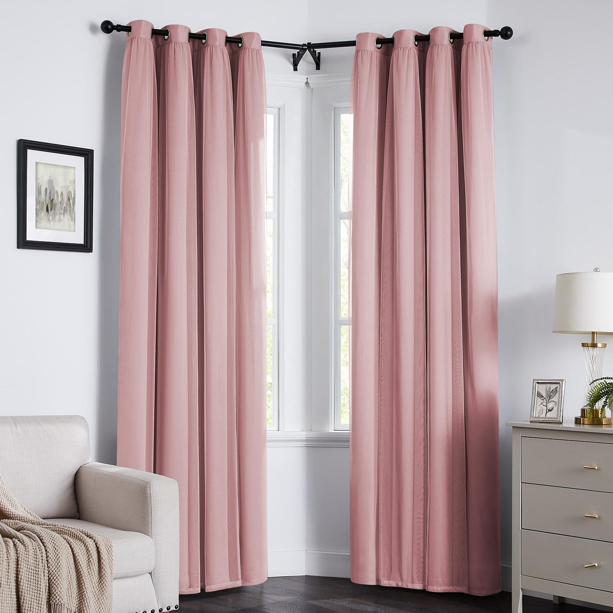 Swandream 100% Blackout Curtains – Double Layer Pink, 52W x 84L