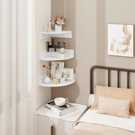 Homode installation-ready corner shelves with included hardware for easy mounting.