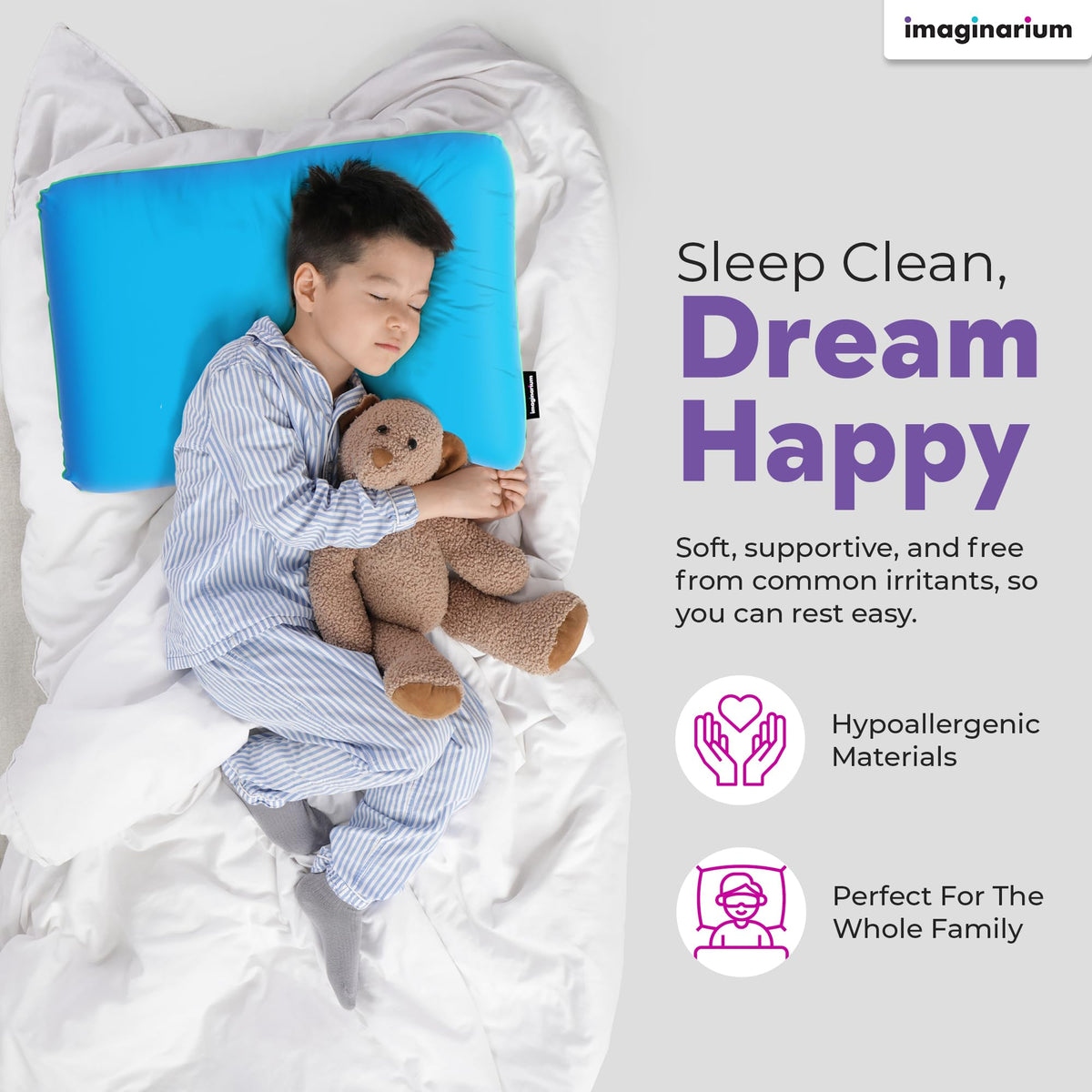 Imaginarium pillow back sleeper angle showcasing balanced head alignment.