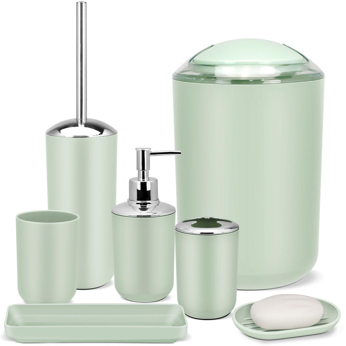 IMAVO bathroom tray demonstrates organized counter space with a modern green finish.