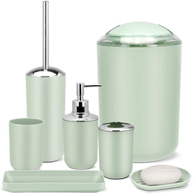 IMAVO bathroom tray demonstrates organized counter space with a modern green finish.
