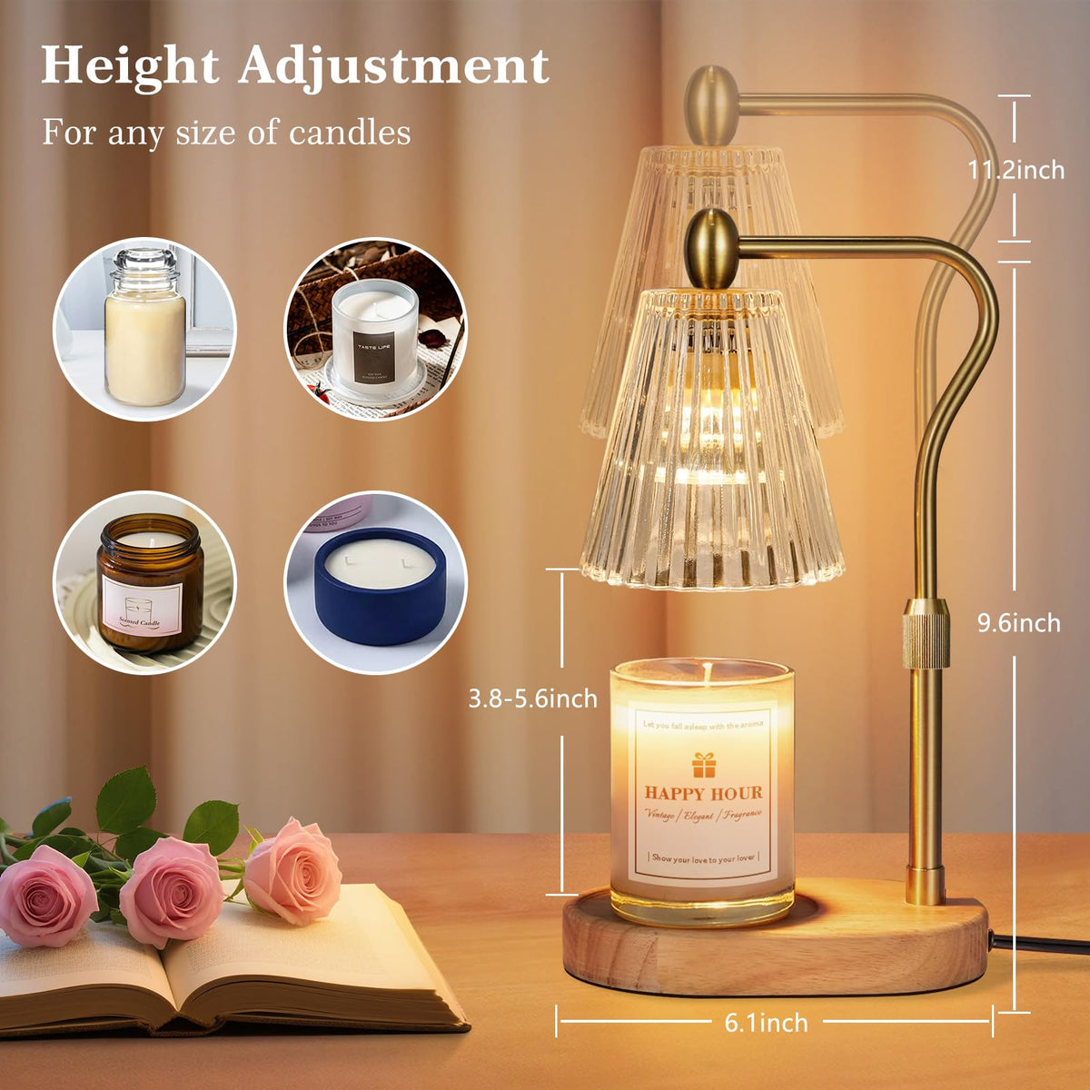 Imenlox Candle Warmer Lamp jar-size compatibility up to 6 inches.
