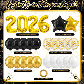 IMGAJOSKO 18-inch black and gold foil star balloons for elegant accents