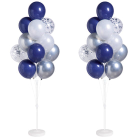 IMISNO navy blue silver confetti balloon column kit setup for elegant decor.