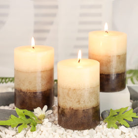 Immeiscent Vanilla Cupcake pillar candle set of 3 glows with inviting aroma for living spaces.