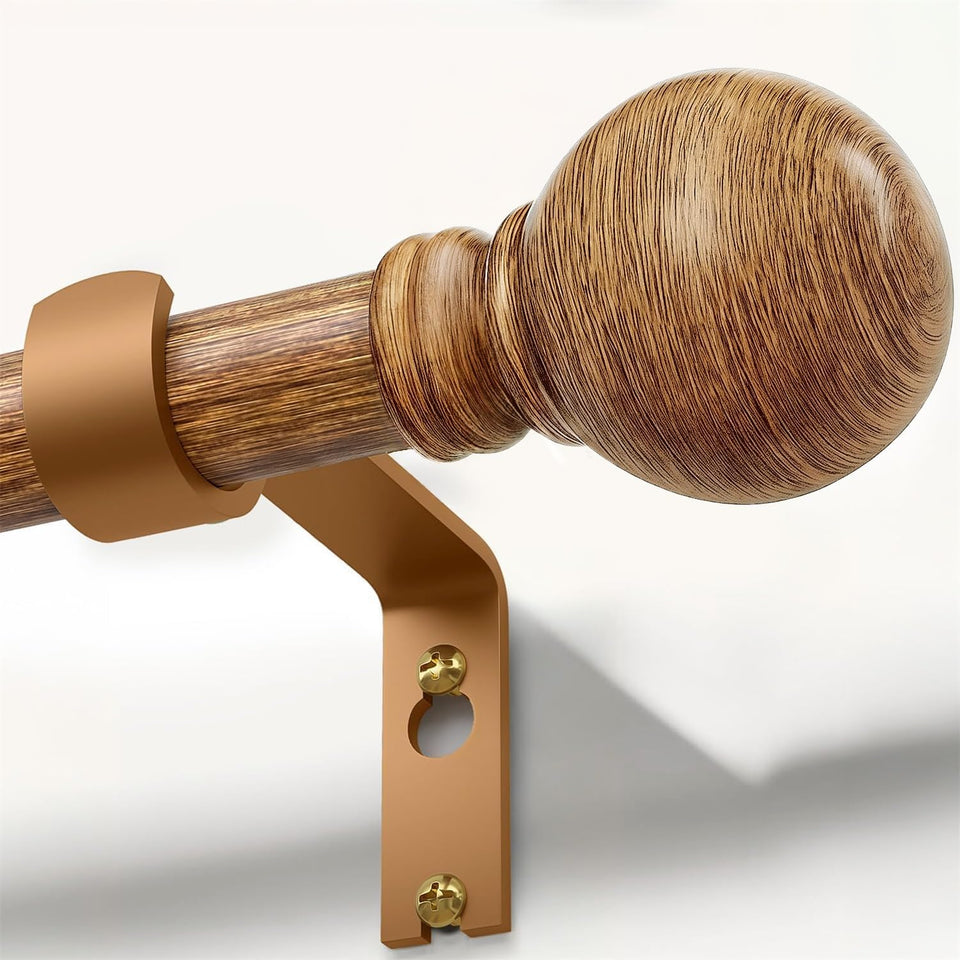 Immiehh Boho wood curtain rod with finials detail adds natural warmth to living room windows