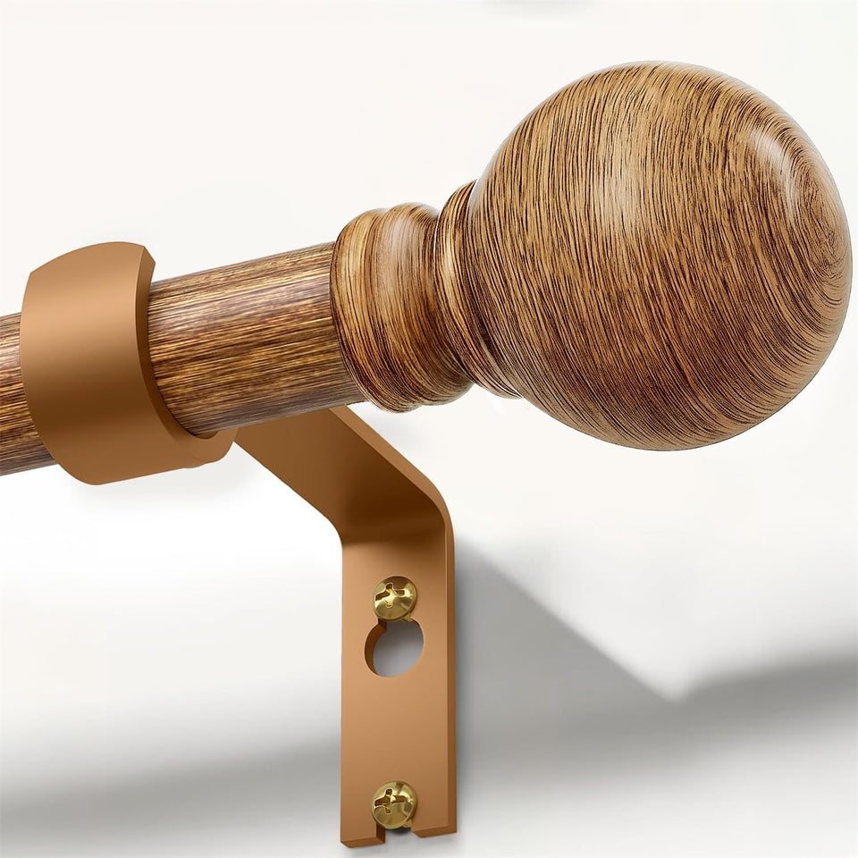 Immiehh boho wood curtain rod with decorative wooden grain finials for a stylish look