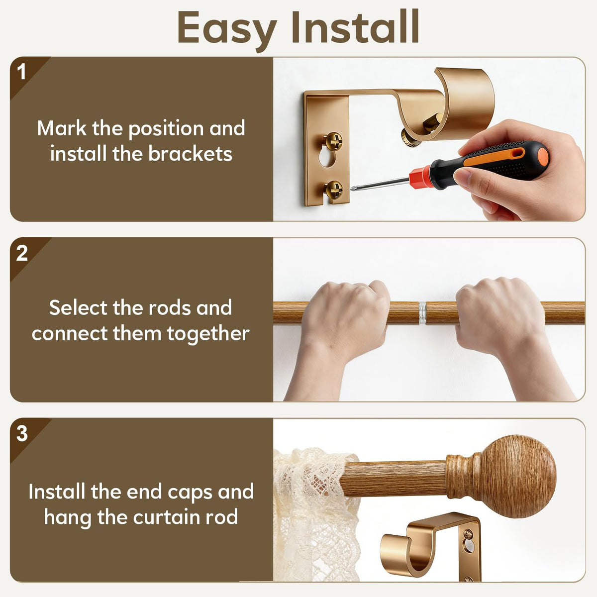 Immiehh curtain rod packaging includes all hardware for quick, tool-friendly installation.