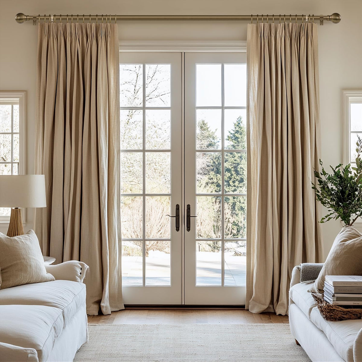 Immiehh heavy-duty brass curtain rod 1 inch diameter supports up to 33 pounds.