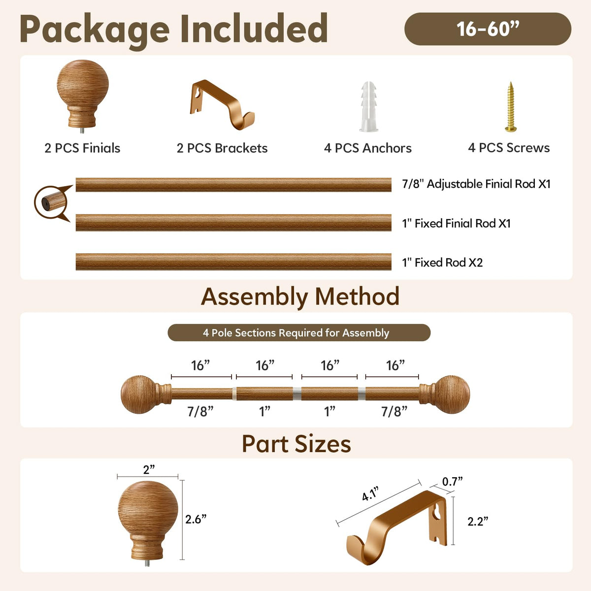 Immiehh heavy-duty rod supports up to 33 pounds for heavier drapes