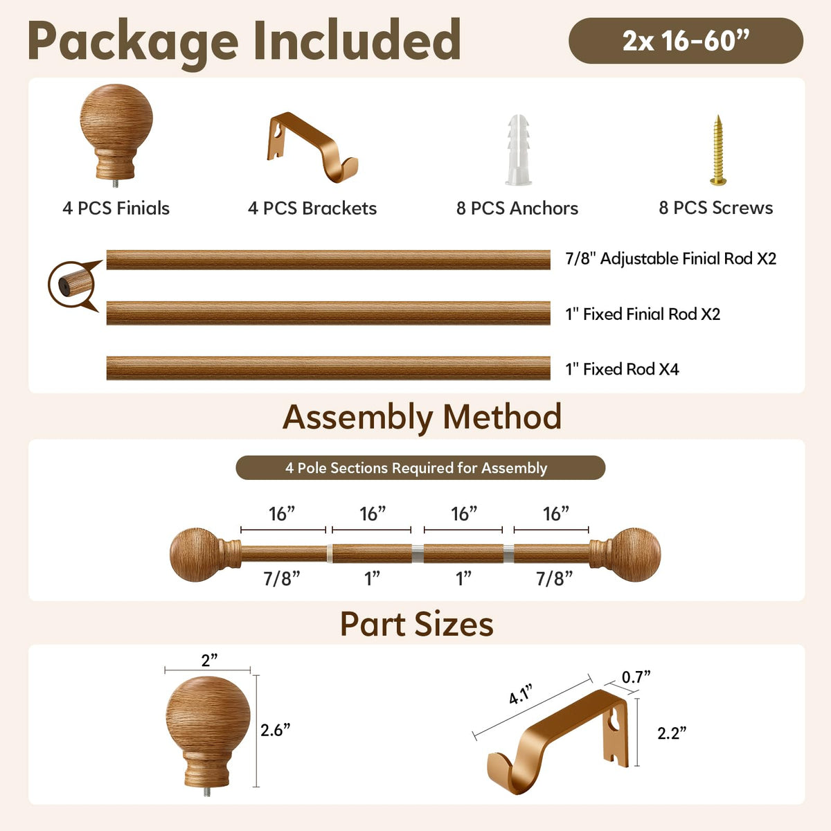 Immiehh size guide image clarifies overlap and window measurement for proper rod length.