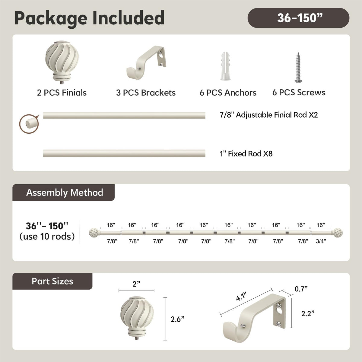 Immiehh white curtain rod suits bedrooms kitchens and cafes