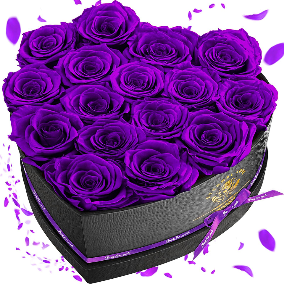 Impouo 16 preserved roses in a heart box for lasting romantic decor.