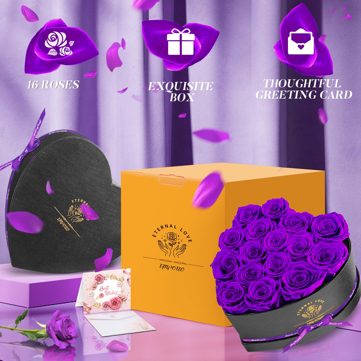 Impouo blue preserved roses in a modern box for elegant decor.