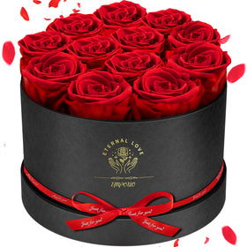 Impouo Forever Flowers: 12 red preserved roses in a box, lasting beauty for years