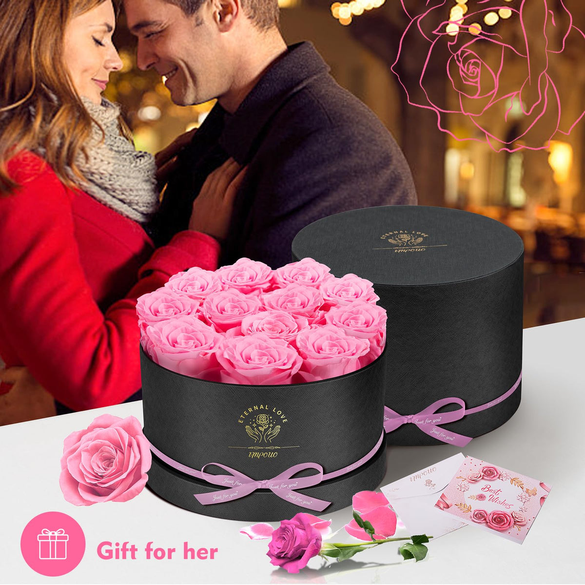 Impouo Forever Flowers yellow rose in box, bright mood enhancer