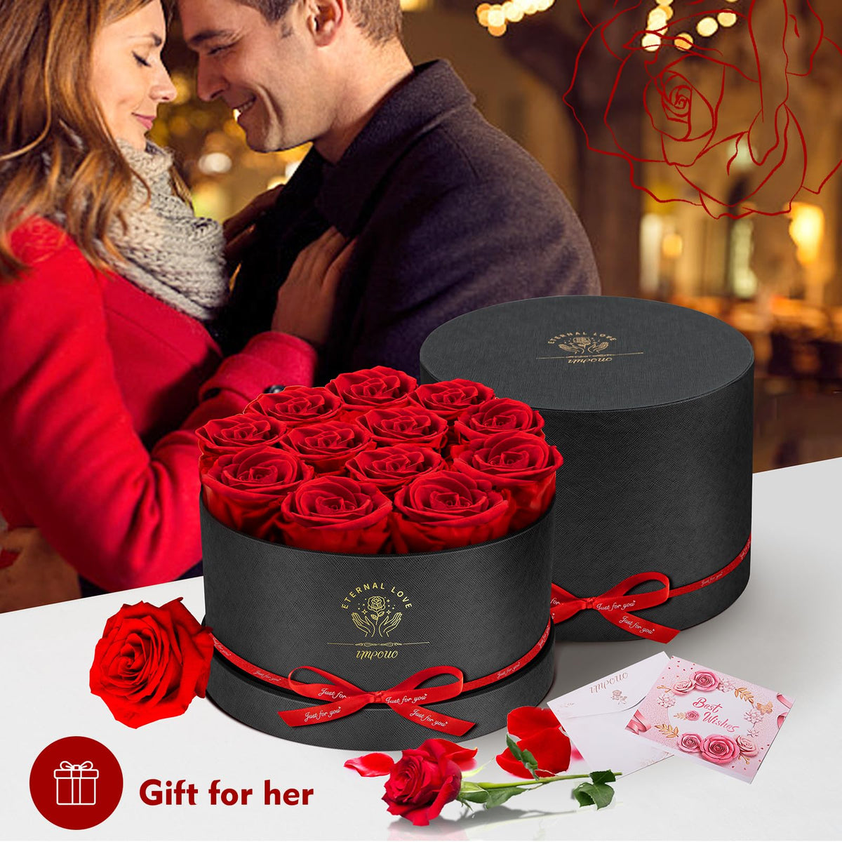 Impouo gift-ready roses for birthdays, Mother's Day, or anniversaries